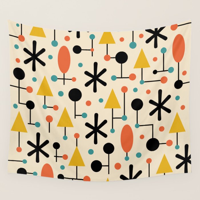 Retro Atomic Abstract Geometric Starburst Pattern Wall Tapestry Gallery Image 1