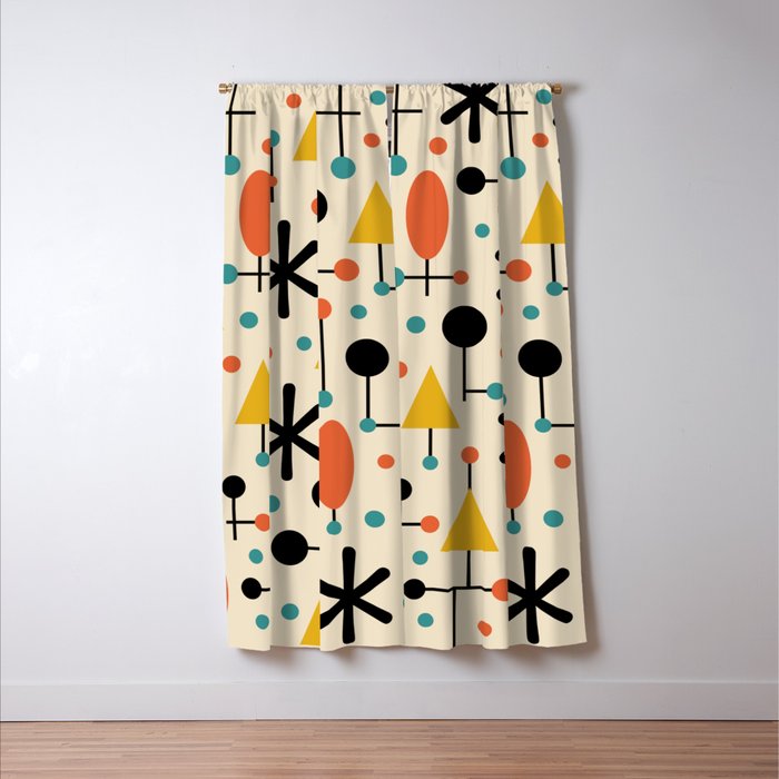 Retro Atomic Abstract Geometric Starburst Pattern Window Curtain Gallery Image 3