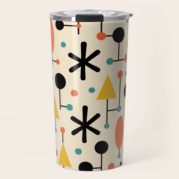 Retro Atomic Abstract Geometric Starburst Pattern Travel Mug Gallery Image 1
