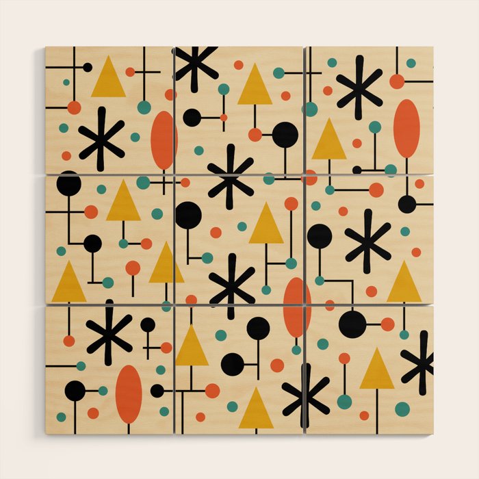 Retro Atomic Abstract Geometric Starburst Pattern Wood Wall Art Gallery Image 1