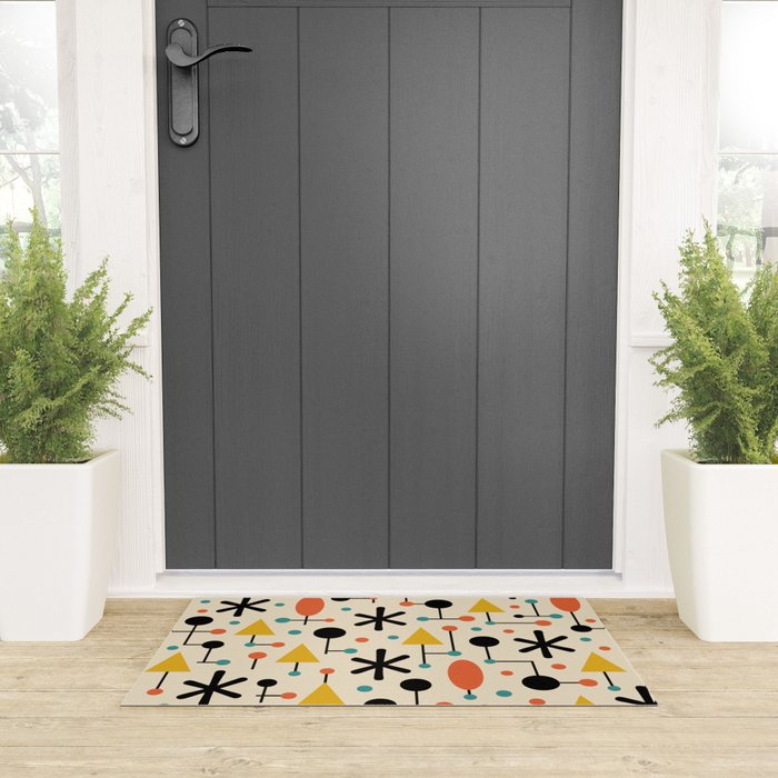 Retro Atomic Abstract Geometric Starburst Pattern Welcome Mat Gallery Image 3
