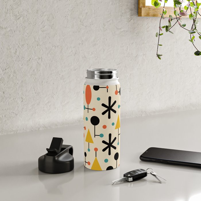 Retro Atomic Abstract Geometric Starburst Pattern Water Bottle Gallery Image 4