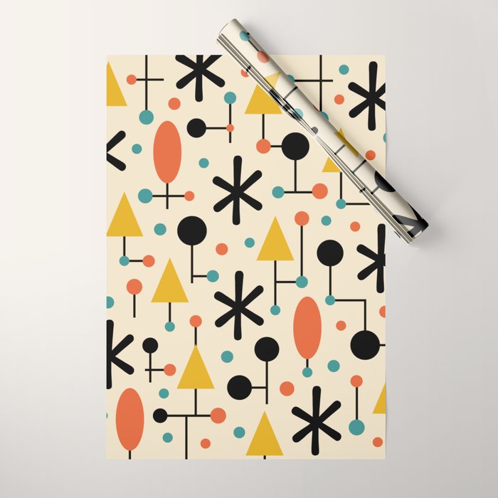 Retro Atomic Abstract Geometric Starburst Pattern Wrapping Paper Gallery Image 1