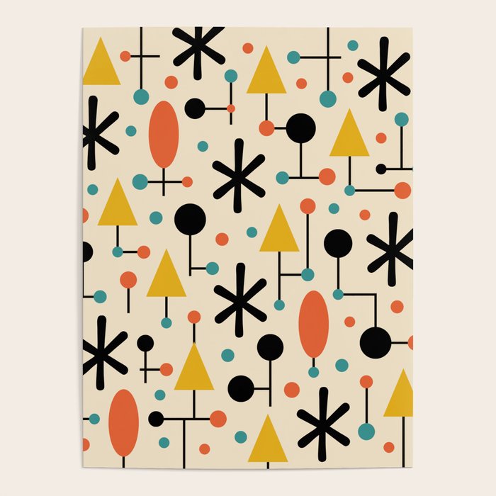 Retro Atomic Abstract Geometric Starburst Pattern Poster Gallery Image 4
