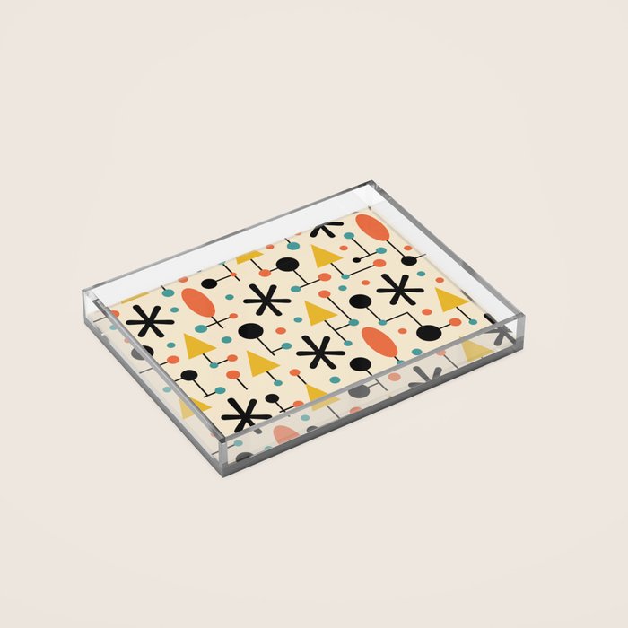 Retro Atomic Abstract Geometric Starburst Pattern Acrylic Tray Gallery Image 2