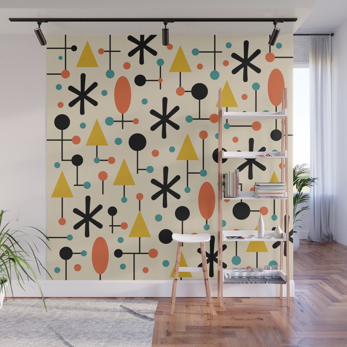 Retro Atomic Abstract Geometric Starburst Pattern Wall Mural Gallery Image 1