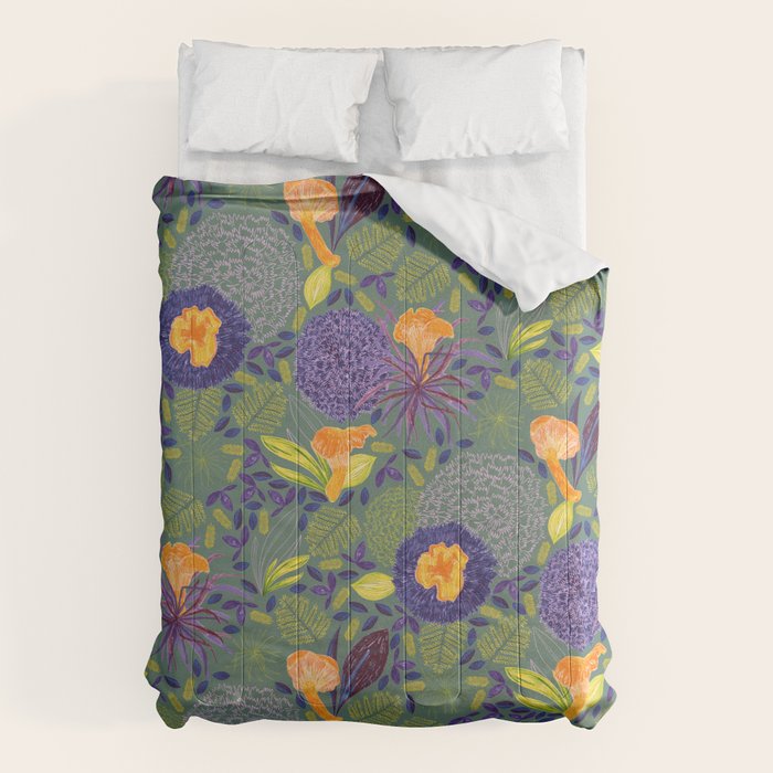 Forest Full of Wild Mushrooms in Sage & Plum Comforter Gallery Image 6
