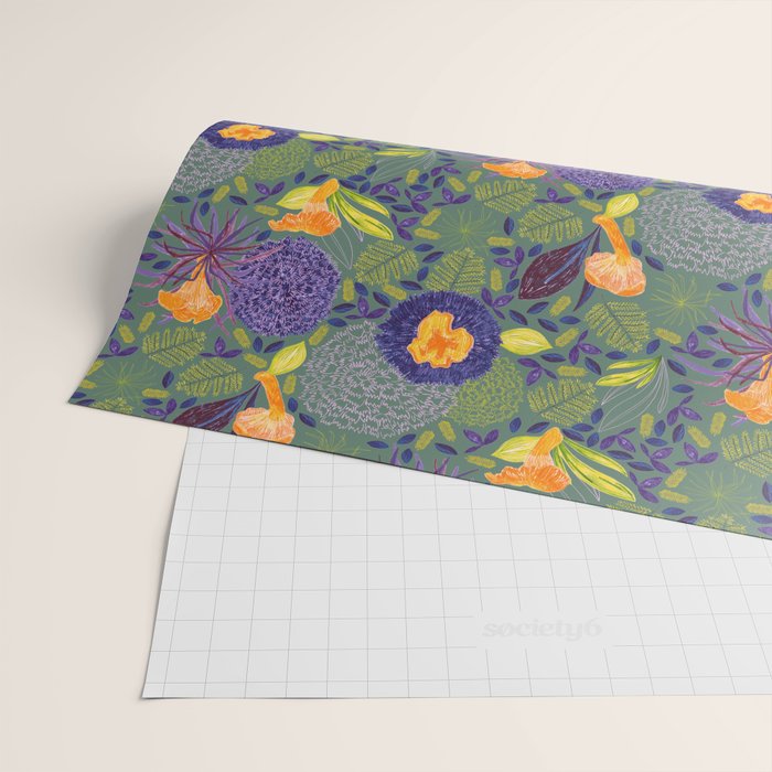 Forest Full of Wild Mushrooms in Sage & Plum Wrapping Paper Gallery Image 2