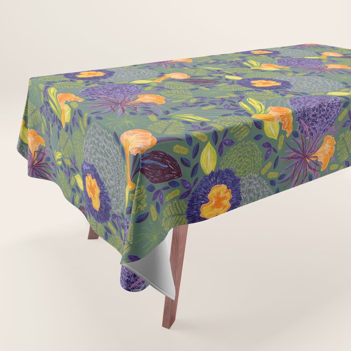 Forest Full of Wild Mushrooms in Sage & Plum Tablecloth Gallery Image 1