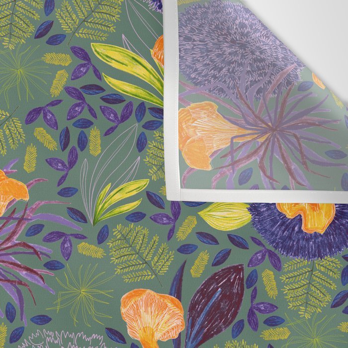 Forest Full of Wild Mushrooms in Sage & Plum Wall Tapestry Gallery Image 3