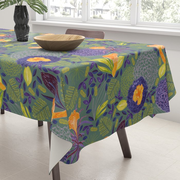 Forest Full of Wild Mushrooms in Sage & Plum Tablecloth Gallery Image 3