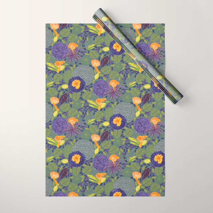 Forest Full of Wild Mushrooms in Sage & Plum Wrapping Paper Gallery Image 1