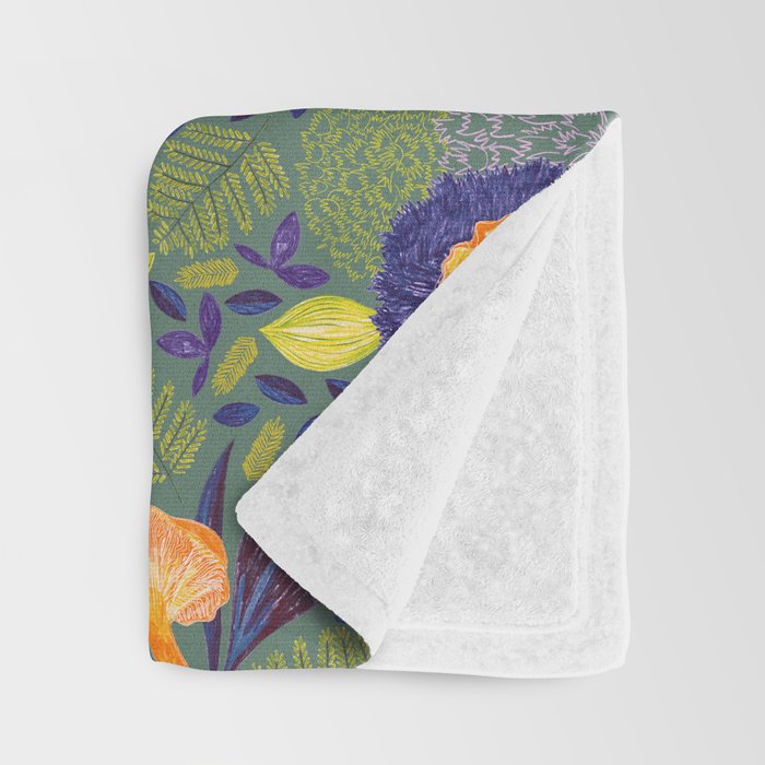 Forest Full of Wild Mushrooms in Sage & Plum Throw Blanket Gallery Image 3
