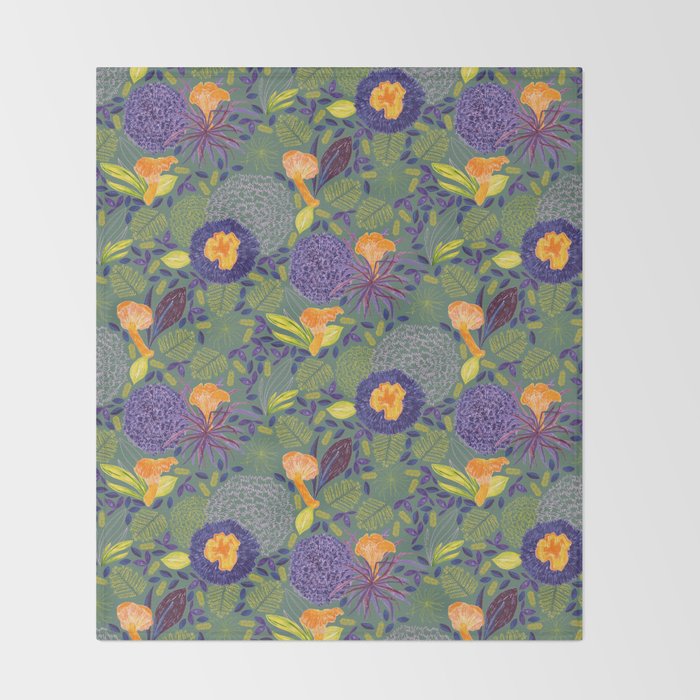 Forest Full of Wild Mushrooms in Sage & Plum Throw Blanket Gallery Image 2