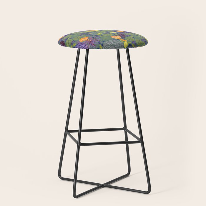 Forest Full of Wild Mushrooms in Sage & Plum Stool Gallery Image 1