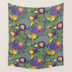 Forest Full of Wild Mushrooms in Sage & Plum Wall Tapestry Gallery Image 4