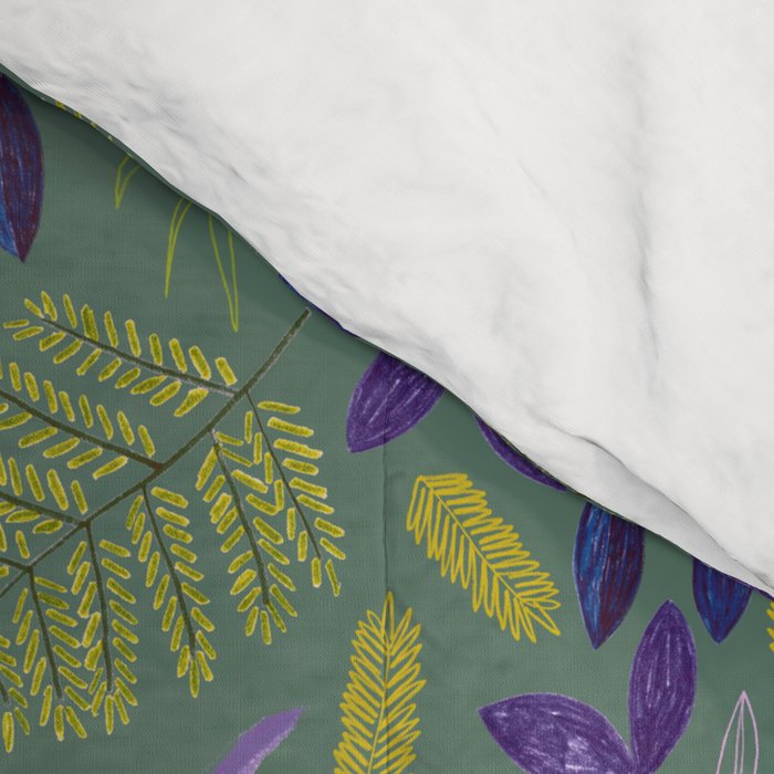 Forest Full of Wild Mushrooms in Sage & Plum Comforter Gallery Image 4