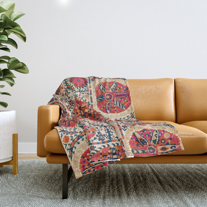 Large Medallion Suzani Print Throw Blanket Gallery Image 1