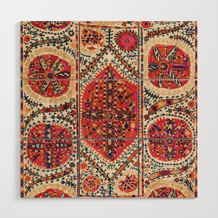 Large Medallion Suzani Print Wood Wall Art Gallery Image 1