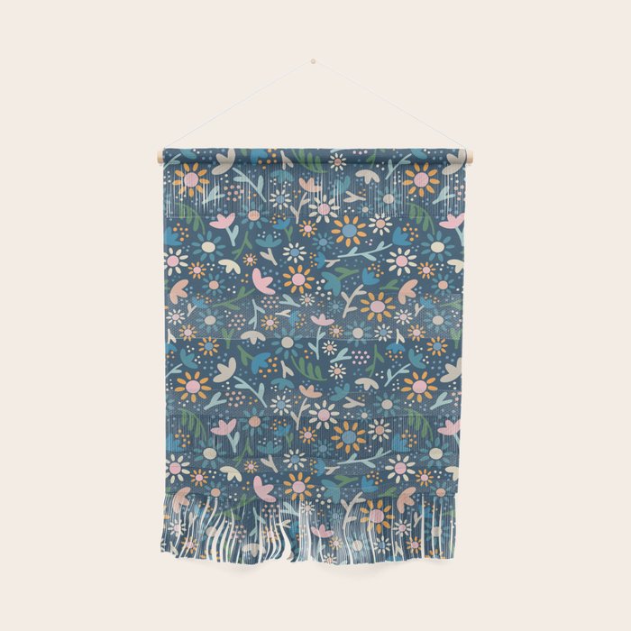 Ditsy Daisy Floral on Blue Wall Hanging Gallery Image 1