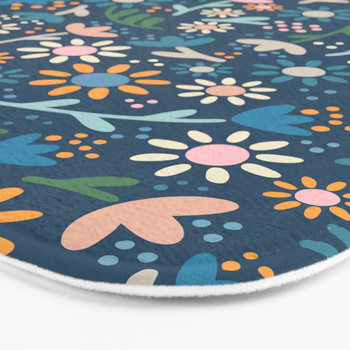 Ditsy Daisy Floral on Blue Bath Mat Gallery Image 3