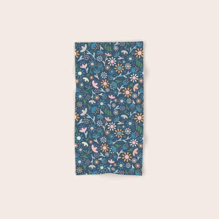 Ditsy Daisy Floral on Blue Bath Towel Gallery Image 1
