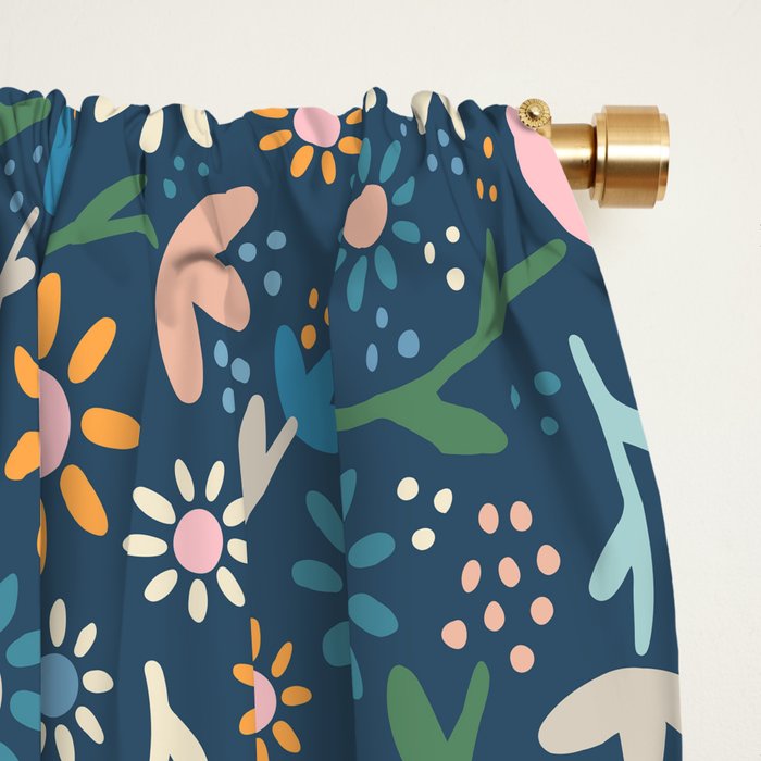 Ditsy Daisy Floral on Blue Window Curtain Gallery Image 2