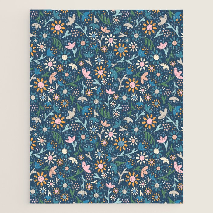 Ditsy Daisy Floral on Blue Jigsaw Puzzle Gallery Image 1