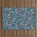 Ditsy Daisy Floral on Blue Outdoor Rug Gallery Image 1
