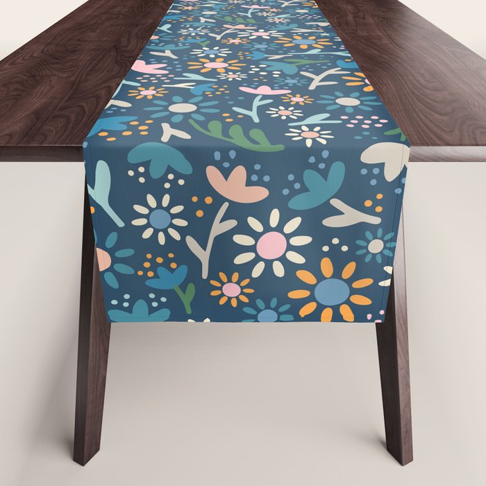 Ditsy Daisy Floral on Blue Table Runner Gallery Image 1