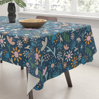 Ditsy Daisy Floral on Blue Tablecloth Gallery Image 3