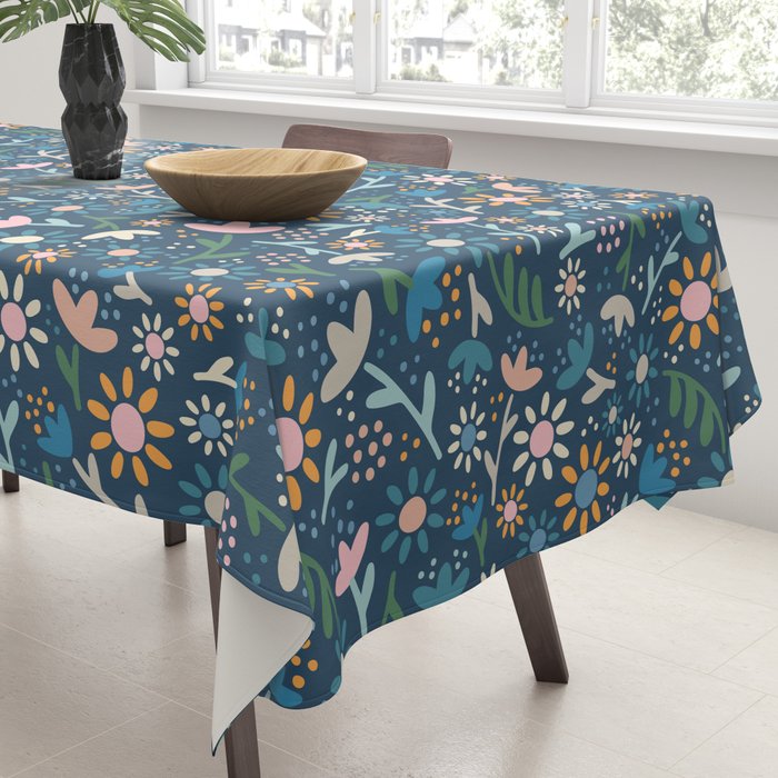 Ditsy Daisy Floral on Blue Tablecloth Gallery Image 3