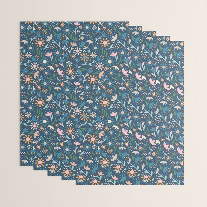 Ditsy Daisy Floral on Blue Wrapping Paper Gallery Image 3
