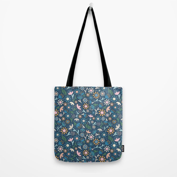 Ditsy Daisy Floral on Blue Tote Bag Gallery Image 2