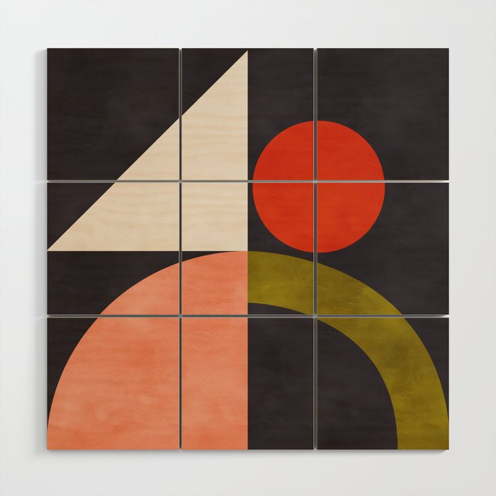 mid century bauhaus geometry square 1 Wood Wall Art Gallery Image 1