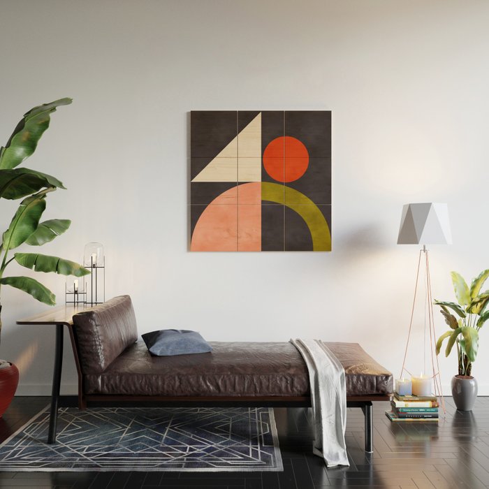 mid century bauhaus geometry square 1 Wood Wall Art Gallery Image 2
