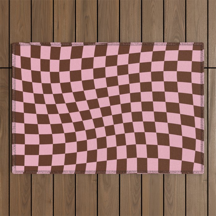 Retro Brown and Pink Checkerboard Outdoor Rug Gallery Image 1