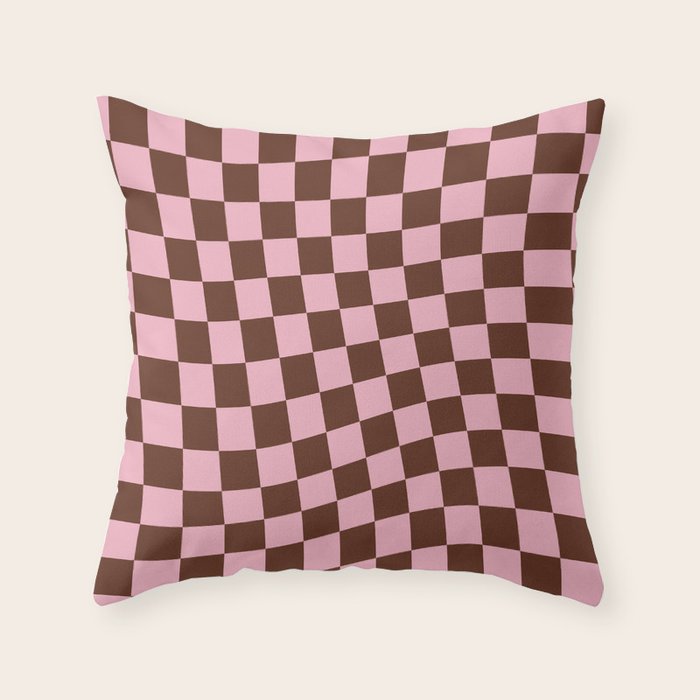 Retro Brown and Pink Checkerboard Throw Pillow Gallery Image 1