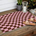 Retro Brown and Pink Checkerboard Outdoor Rug Gallery Image 2