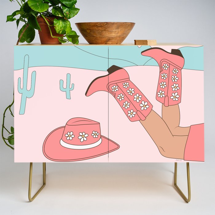 Cute Desert Cowgirl Pink Cowboy Boots Daisy Credenza Gallery Image 1