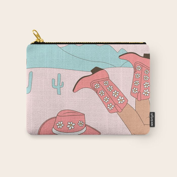 Cute Desert Cowgirl Pink Cowboy Boots Daisy Carry All Pouch Gallery Image 1
