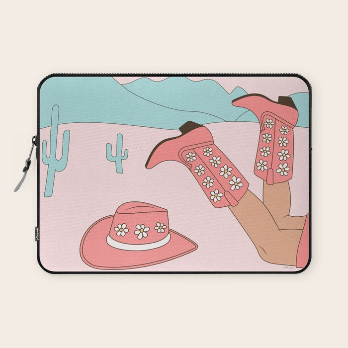 Cute Desert Cowgirl Pink Cowboy Boots Daisy Laptop Sleeve Gallery Image 1