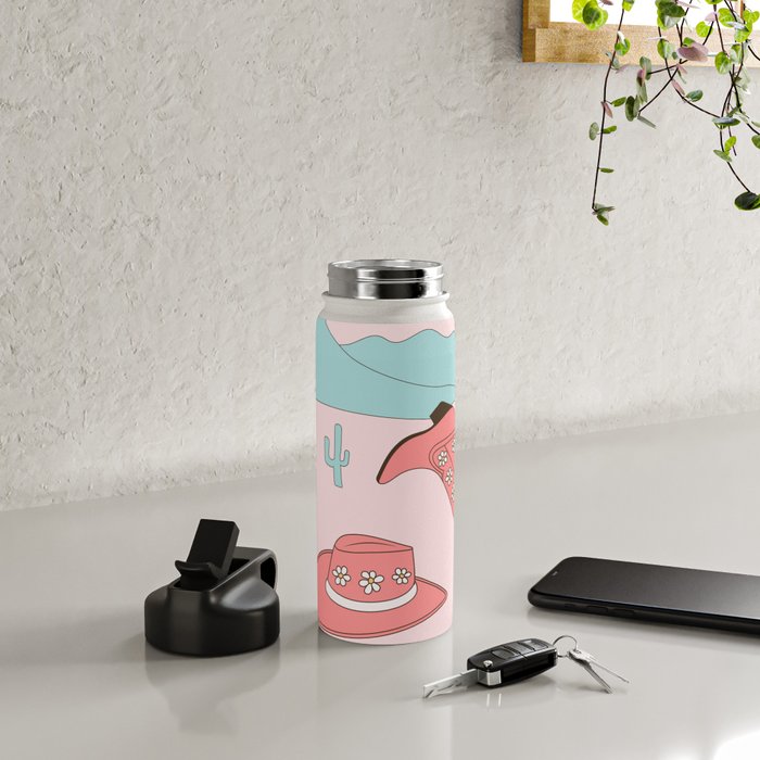 Cute Desert Cowgirl Pink Cowboy Boots Daisy Water Bottle Gallery Image 4