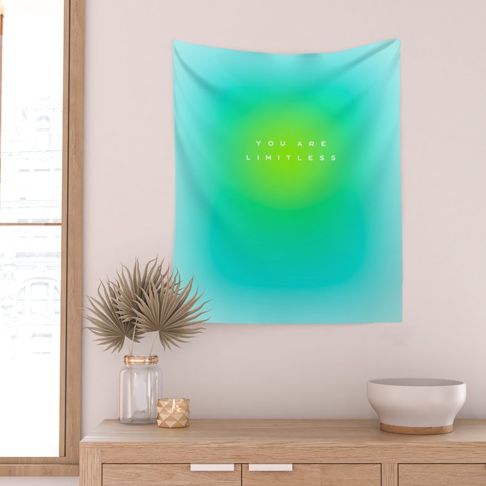 You are limitless optimistic gradient empowering women  green turquoise blue Wall Tapestry Gallery Image 2