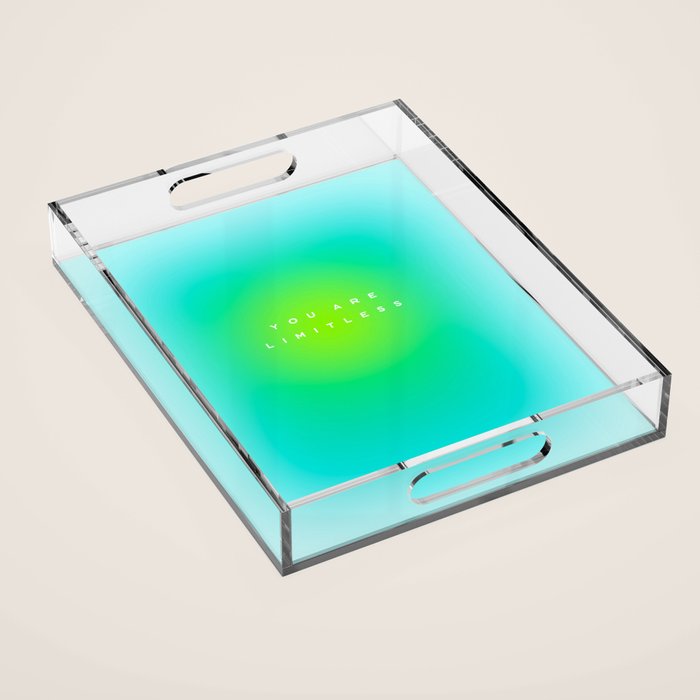 You are limitless optimistic gradient empowering women  green turquoise blue Acrylic Tray Gallery Image 1