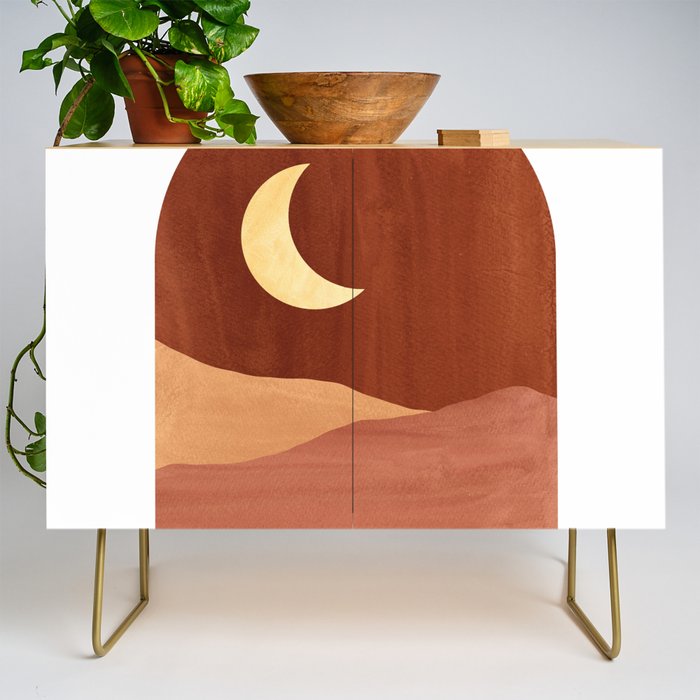 TERRACOTTA NIGHT, abstract landscape, moon and desert Credenza Gallery Image 1