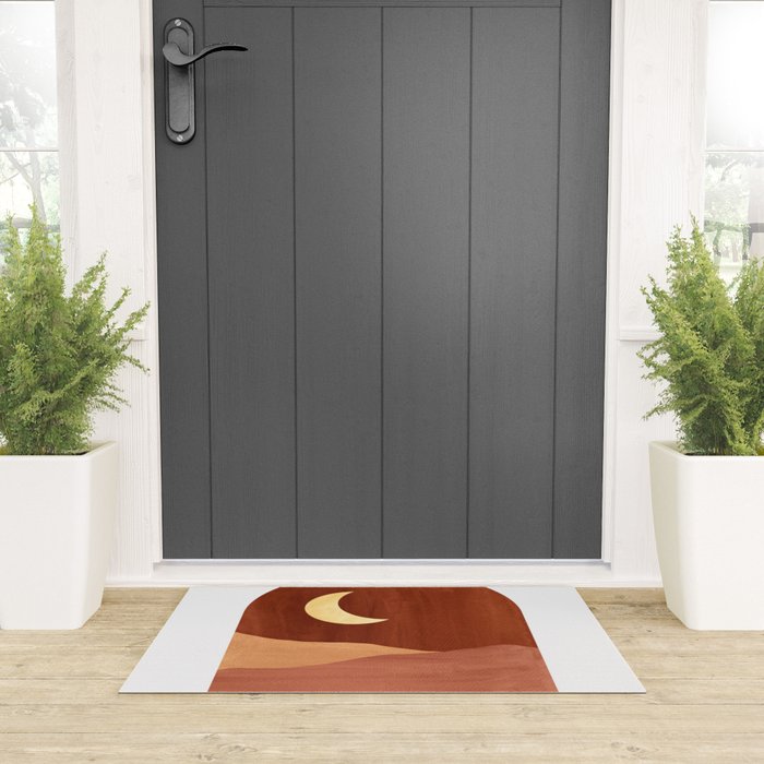 TERRACOTTA NIGHT, abstract landscape, moon and desert Welcome Mat Gallery Image 3