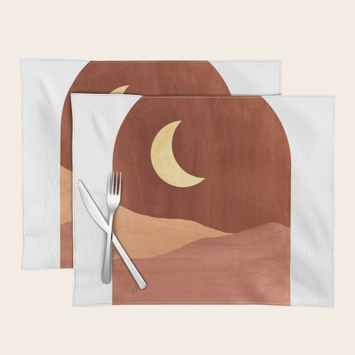 TERRACOTTA NIGHT, abstract landscape, moon and desert Placemat Gallery Image 1