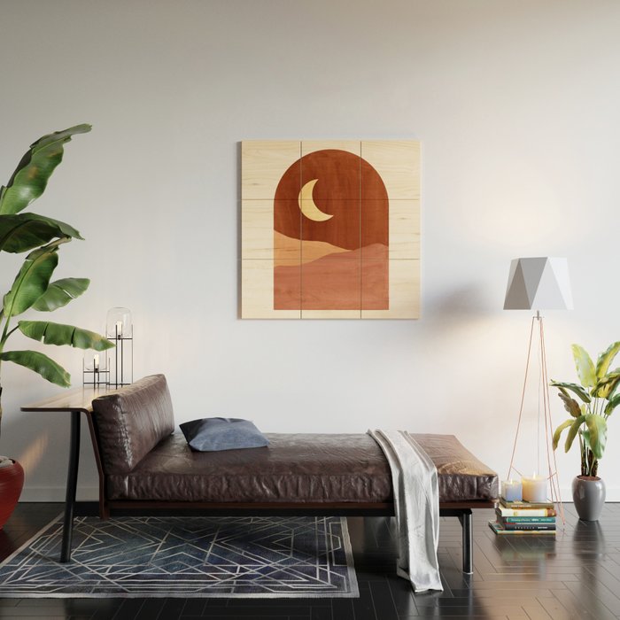 TERRACOTTA NIGHT, abstract landscape, moon and desert Wood Wall Art Gallery Image 2