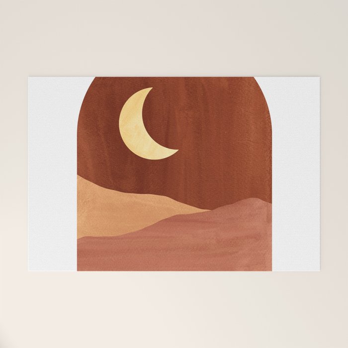TERRACOTTA NIGHT, abstract landscape, moon and desert Welcome Mat Gallery Image 1